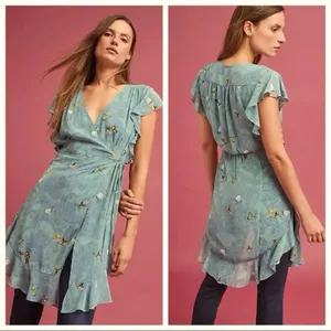 Feather Bone by Anthropologie Butterfly Semi Sheer Wrap Dress Size Small‎ thumbnail 2