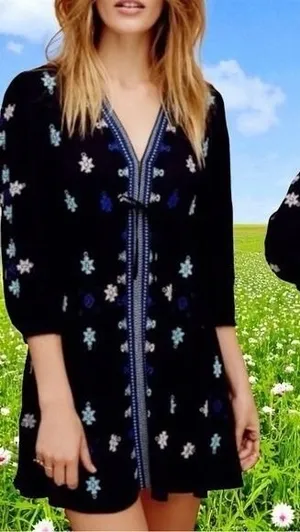 Free People Stargazer Floral Embroidered Gauze Boho Garden Mini Dress Dainty S thumbnail 1
