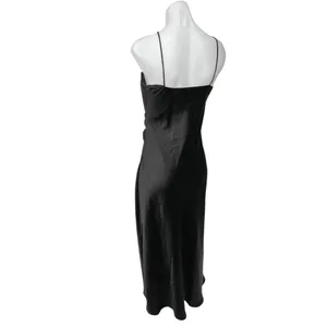 Zara Black Silk Satin Spaghetti Strap Cami Camisole Midi Tank Slip Dress Size M thumbnail 7