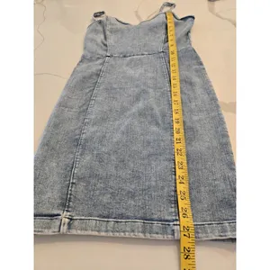 Iris Acid Wash Denim Mini Dress Spaghetti Strap V Neck Zip Back Women Size M Y2K thumbnail 10