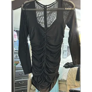 New Black Ruched Bodycon Square Neck Mini Dress M Size M thumbnail 2