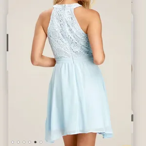 Lulus‎ Lover's Game Baby Blue Lace Chiffon Halter Skater Dress XL thumbnail 4
