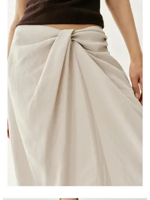 Zara NWT cream beige Draped twist front ruched Midi pareo Skirt thumbnail 4