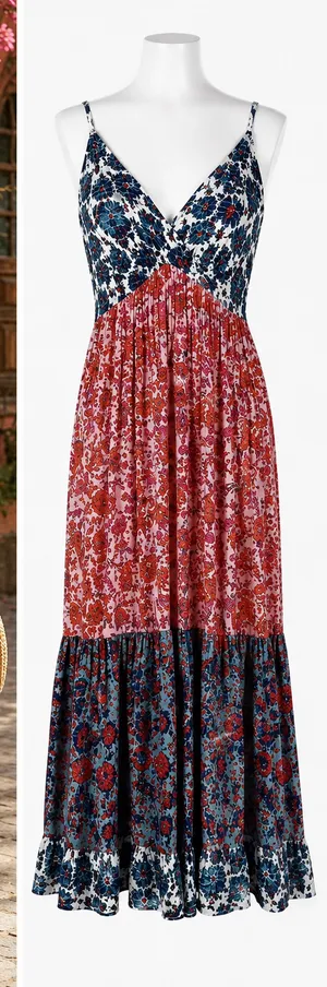 918 Angie XL Floral Patchwork Boho Midi Dress thumbnail 16