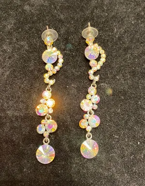 AB Stone Long Earrings Silver thumbnail 1