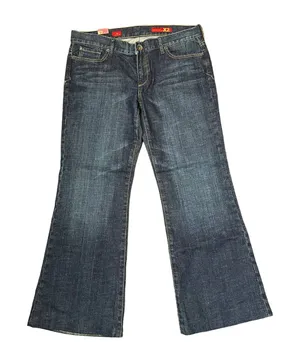 Express E2 Eva Full Leg Flared Jeans Size 31 Mid-Rise Stretch‎ Dark Wash Denim thumbnail 1