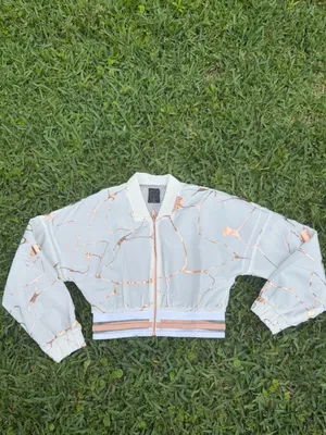 Lime & Vine Gwen Crop Jacket White Alabaster Rose Gold Metallic Bomber Size S thumbnail 2