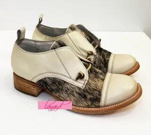 FREEBIRD by Steven NEW Mabel White Multi Pony Leather Hair Beige Brown Oxford Flat Loafers thumbnail 1