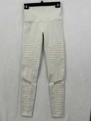 ALO Yoga White Ribbed Moto Leggings 1056 thumbnail 2