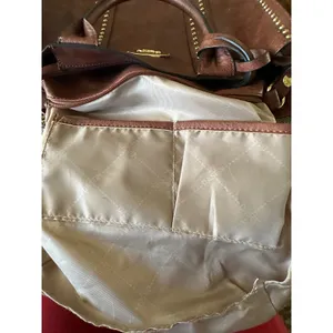 Dasein Brown Vegan Leather Studded Tote Bag Satchel with Matching Pouch Gold EUC thumbnail 7