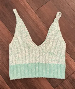 Free People Knit Bralette XS Mint Green Marled V-Neck Crop‎ Top Boho Summer thumbnail 1