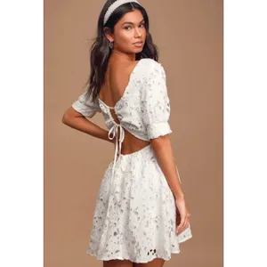 Lulus Lace Cutout Back Puff Sleeve Mini Skater Dress White M Graduation Wedding‎ thumbnail 12