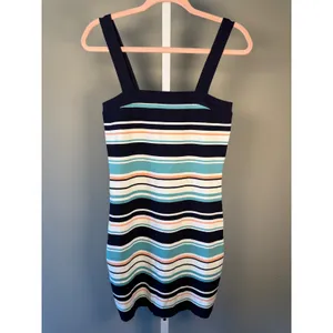 She + Sky Stripe Bodycon Dress L‎ Stretchy Square Neck Mini Summer thumbnail 2
