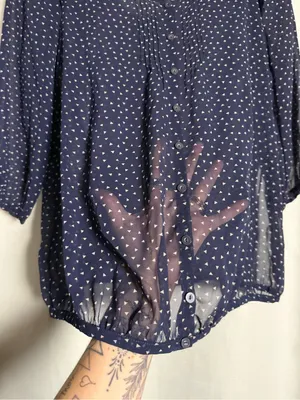 Pins And Needles Navy Blue and White Triangle Print Sheer Blouse Size Medium thumbnail 6