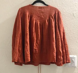 PPLA Boho hippie indie bohemian festival burnt orange bell flounce sleeve v-neck top blouse w/tassels Similar to free people, anthropologie thumbnail 2