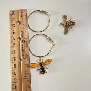 Bee Dangle Hoop Earrings Gold Insect Drop Statement Enamel Jewelry Gift‎ new thumbnail 3