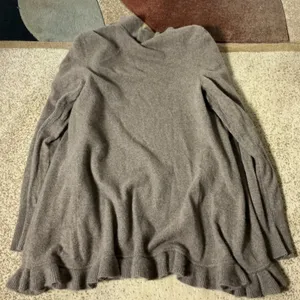Magaschoni Ruffle Trim Cashmere‎ Cardigan Womens Brown Open Front Knit Hole thumbnail 9