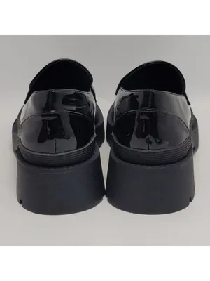 New York & Company Women's Penny Chunky Lug Sole Black Patent Leather Loafers 9 thumbnail 6