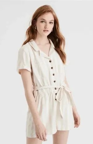 American Eagle Striped Utility Romper thumbnail 1