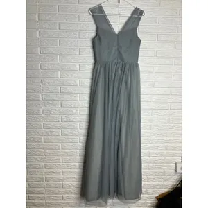 Birdy Grey Tulle Maxi Dress Womens‎ XS Blue Good Pleated V-Neck Bridesmaid Gown thumbnail 6