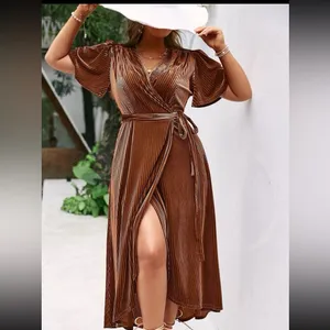 High low tie side wrap velvet‎ dress thumbnail 2