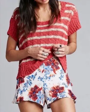 Free People Teracotta Striped Chunky Knit Pullover Top Women’s Medium thumbnail 1