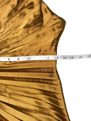 Dress Forum One Shoulder Pleated Asymmetrical Satin Midi Dress SMALL in Copper thumbnail 8