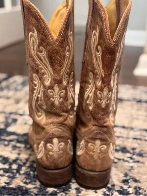 Corral Cortez Honey Flur De Los Western Tan Leather Cowboy Square Toe Boots 9.5M thumbnail 6