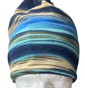 Blue Striped Beanie with Ponytail Hole thumbnail 1