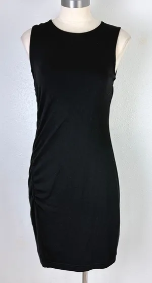 Club Monaco Sheath Dress Black Sleeveless Ruched Side Viscose Blend Size M thumbnail 1