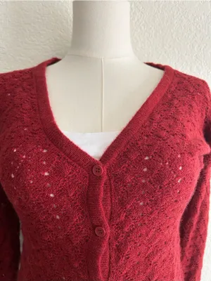 Petal & Pup delicate pointelle knit design Cardigan Sweater, Rust, Small, NWT thumbnail 4