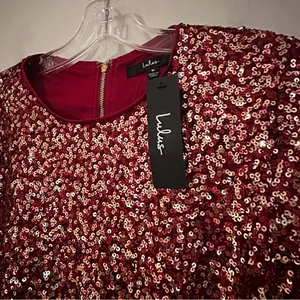 Lulus Prize-Winner Sequin Long Sleeve Crop Top Women's‎ Medium Burgundy Holiday thumbnail 7