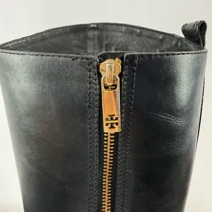 Vintage Y2K Tory Burch Leather Gold Logo Knee High Heeled Boots in Black Size‎ 7 thumbnail 9