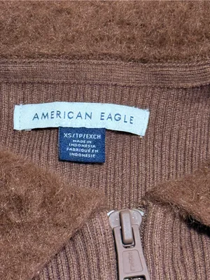 American Eagle Womens Brown Ribbed Zip Up Sweater Fuzzy Collar Cardigan XS thumbnail 5