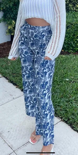 ZARA blue And White Print Pants thumbnail 1