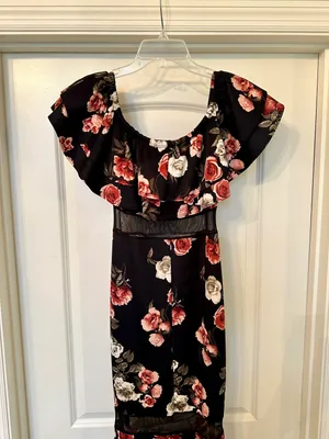 Minette - STUNNING Black and Floral Fit & Flare Off The Shoulder Dress! thumbnail 7