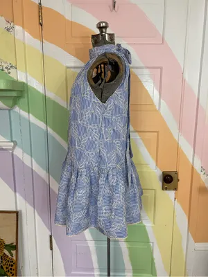 English Factory Blue Striped Embroidered Halter Ruffle Mini Dress Sz XS 🧡🎀 thumbnail 6