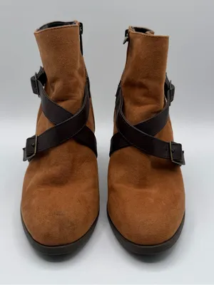 Charming Charlie Womens 7 Cognac Faux Suede Buckle Strap Block Heel Boots thumbnail 2