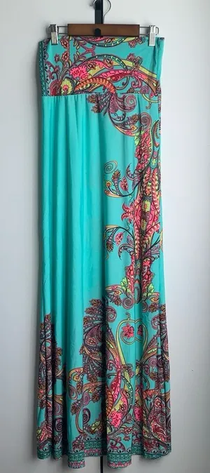 Turquoise Paisley Maxi Skirt Blue thumbnail 1