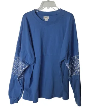 BDG Blue Baggy Cape May Embellished Long Sleeve Tee Oversized Boho T-Shirt Small thumbnail 1