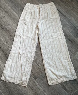 American Eagle Outfitters White Linen Wide Leg Pants Size 8 Casual Summer thumbnail 1