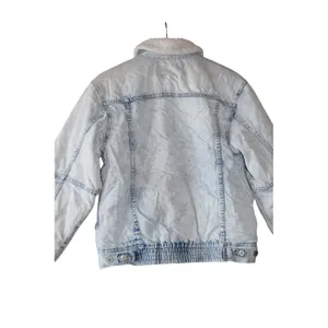 American Eagle Denim Jacket Women M Light Acid Wash Faux Fur Sherpa Trucker Good thumbnail 5