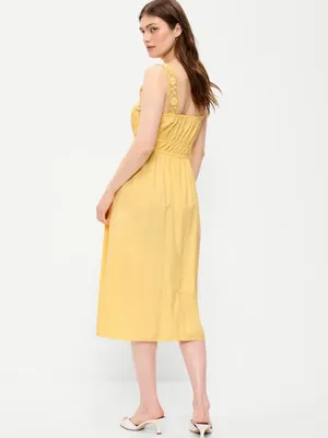 Old Navy Yellow Coquette Cottagecore Smocked Midi Dress thumbnail 2