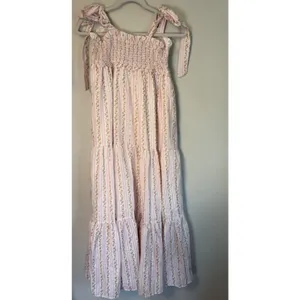 Baevely Tie-Shoulder Light Pink Floral Maxi Dress with Smocked Bodice Sz S NWT thumbnail 9