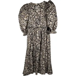 Area Stars Medallion Midi Dress Tan Black Puff Sleeve‎ V-Neck Size M NEW thumbnail 2
