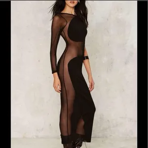Nasty Gal‎ Black On Your Side Mesh Fitted Maxi One Sleeve Dress thumbnail 2