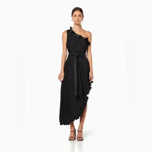 Elliatt Italianate One Shoulder Pleated Dress in Ivory thumbnail 8