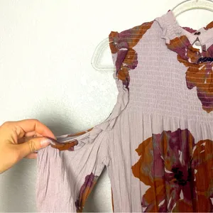 Entro Floral Cold Shoulder Long Sleeve Top - Purple and Brown Size L thumbnail 3