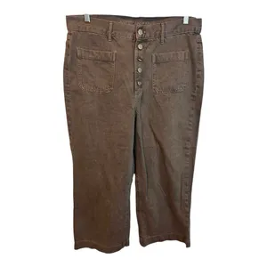 American Eagle Wide Leg Jeans Women's 14 Brown Cropped Button Fly Front Pockets thumbnail 2