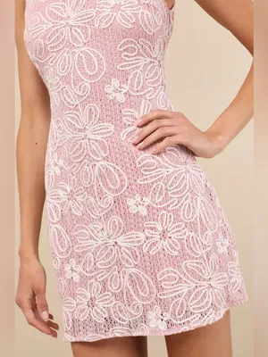 Lulu's Fenicia Light Pink Abstract Floral Embroidered Mini Dress thumbnail 4
